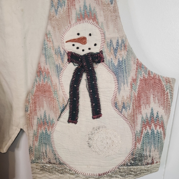 Vintage Handmade Patchwork Winter Snowman Christmas Vest 90s 1990s Size Medium - Picture 3 of 9
